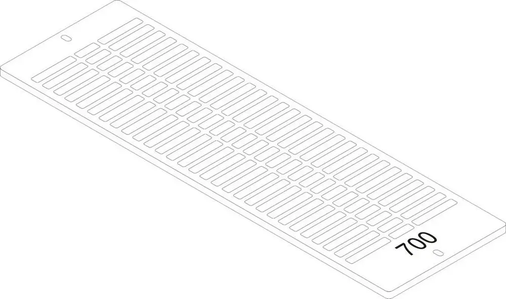 Weißes Gitter mit mehreren langen, schmalen Öffnungen, gefertigt von Bosch. Eignet sich zum Aufstecken in passende Vorrichtungen.